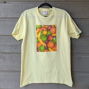 Supreme Grocery Fruits Tee Size Medium Pale Yellow Made in USA 100% Cotton